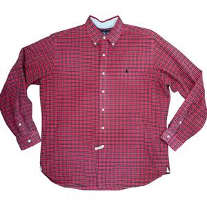 Ralph Lauren Shirt L Classic Fit Tartan Plaid Button Down Red Yellow Navy